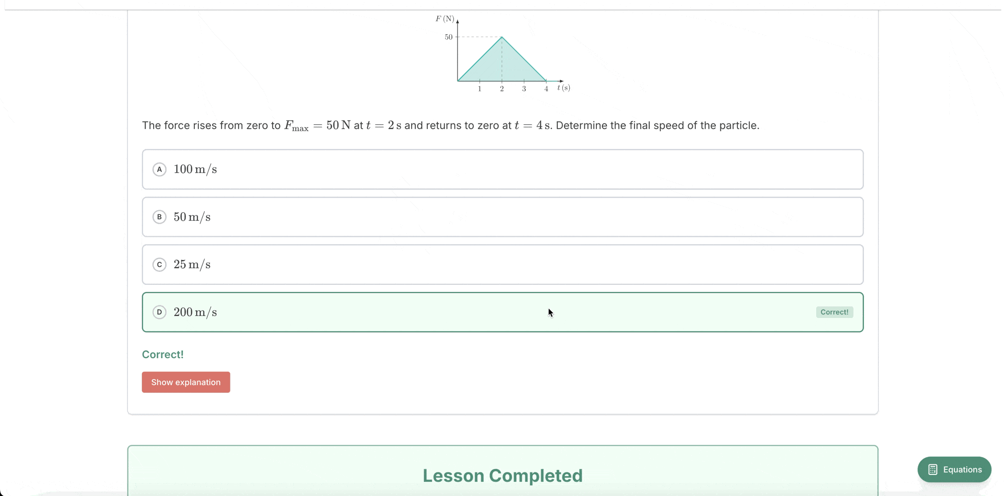Animation of a lesson completing