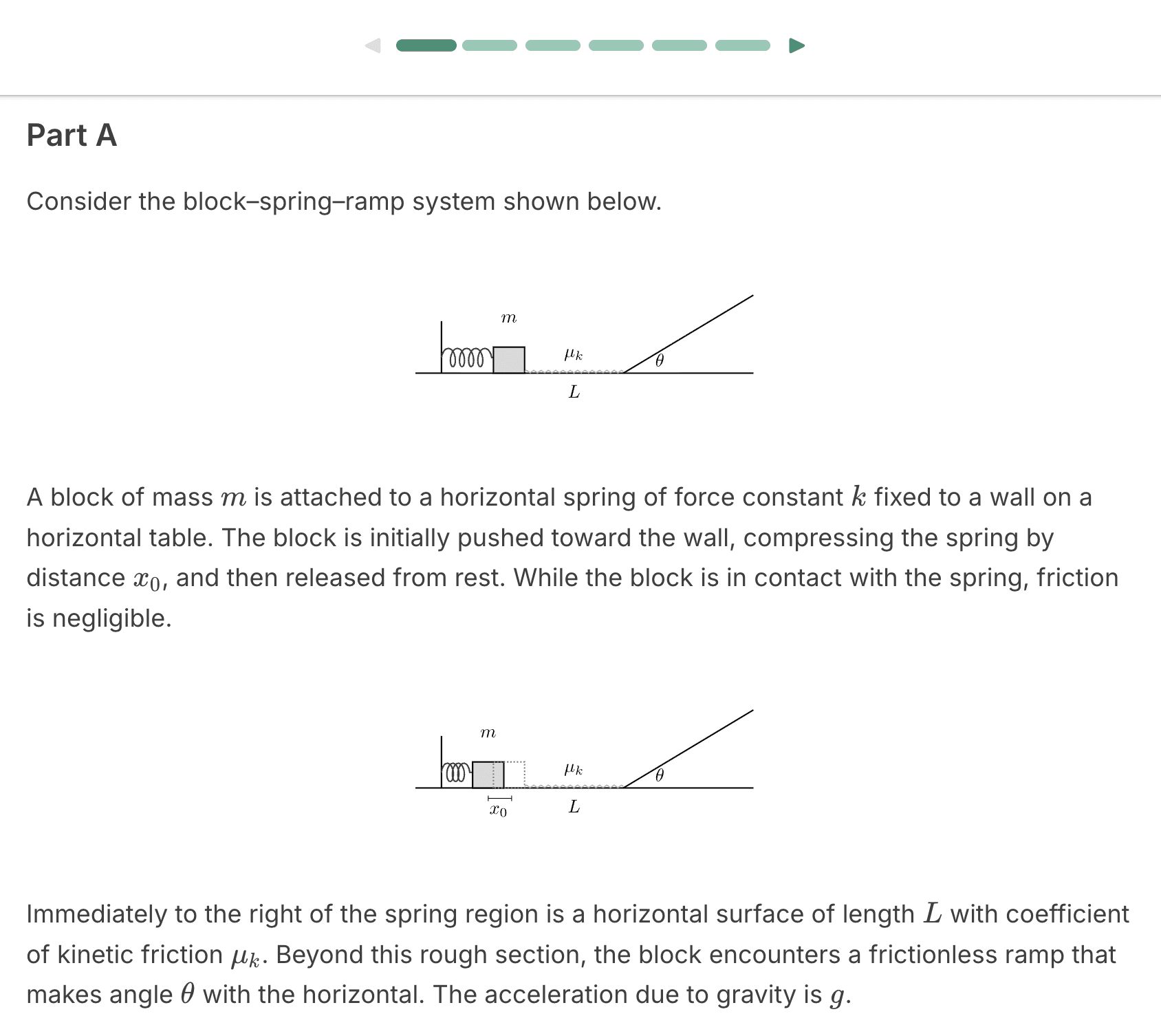 Spring ramp problem part 1 - set up the problem with a tikz diagram