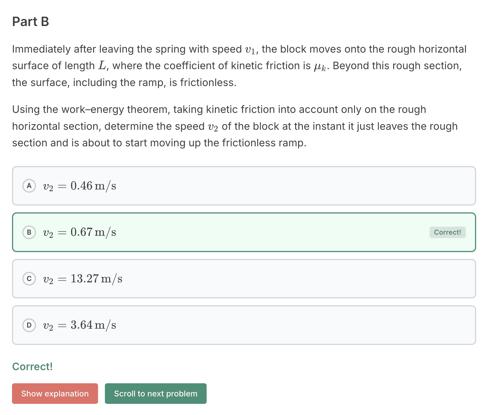 Spring ramp problem part 2 - calculate the speed after going through a friction section